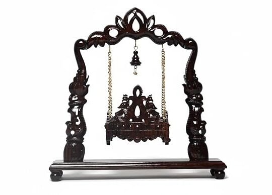 Handcrafted 10-Inch Rosewood Cradle | Artistic Swing Cradle Decor with Ornate Detailing, Glossy Finish