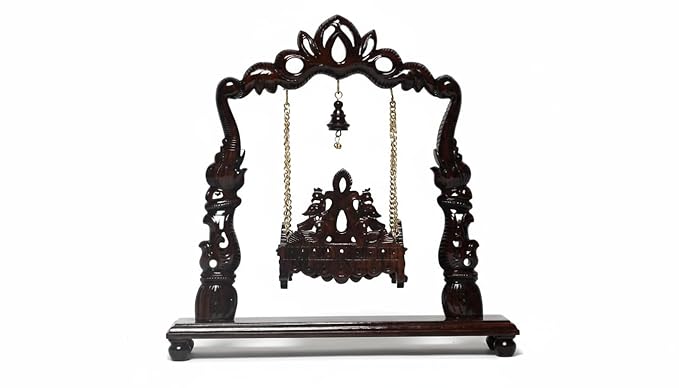 Handcrafted 10-Inch Rosewood Cradle | Artistic Swing Cradle Decor with Ornate Detailing, Glossy Finish