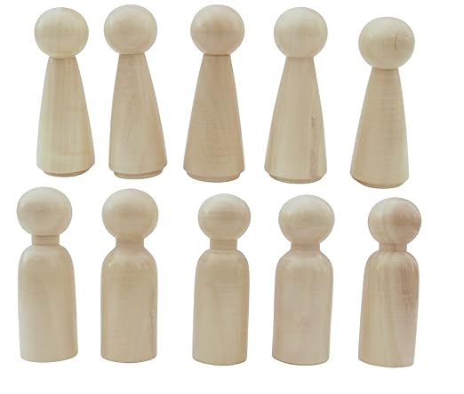 Wooden Peg Doll (Big 8.5 cm) Natural Handcrafted People Bodies Angel Dolls for DIY Craft 10 Pcs (5 Male & 5 Female Natural 10 Pcs)