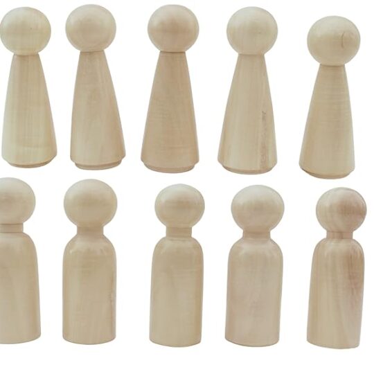 Wooden Peg Dolls Natural Handcrafted People Bodies Angel Dolls for DIY Craft (5 Male & 5 Female) & Storage Bag (Natural 10 Pcs)
