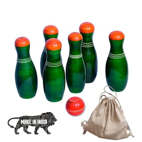 Wooden Bowling Pins Handmade Toys Set for Indoor & Outdoor Play