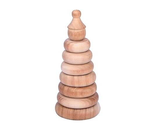 Neem Wooden Stacking Rings Toy Handmade and Multicolor (1 Year+) - Early Development Hand-Eye Coordination & Motor Skills for Toddlers (Miniature)