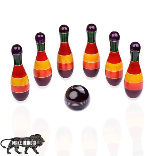 Wooden Bowling Pins Toy Set 14 cm (2 Years+) - Indoor Fun Learning Game & Outdoor Toy Gift Set for Kids (Special Edition)