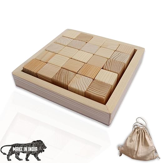 Wooden Building Blocks Cubes with Tray for Crafts DIY Project Montessori Toy Set 25 Cubes 1 Tray 3CM*3CM for Kids (25 PCS Set)