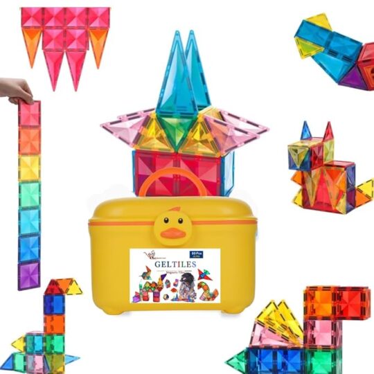 GELTILES - 50 pcs Magnetic Building Tiles Creative Learning Next Generation STEM Toy for Kids 3+ with Storage Box
