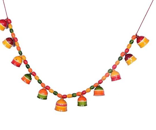 Handcrafted Wooden Door Hanging / Bandarwal / Toran / Thoran for Door, Traditional Bandarwal for Decorative Bells (11 Bells) Multicolor handmade by Indian Artisans for home functions and grahapravesam
