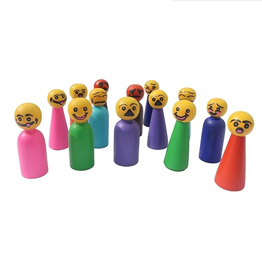 Wooden Peg Doll Handcrafted People Bodies Angel Dolls for DIY Craft (Emotions 14 Pcs)