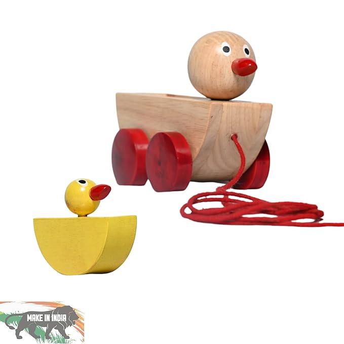 Wooden Duck Pull Along Toy (1 Year+) with Attached String Walking Toy