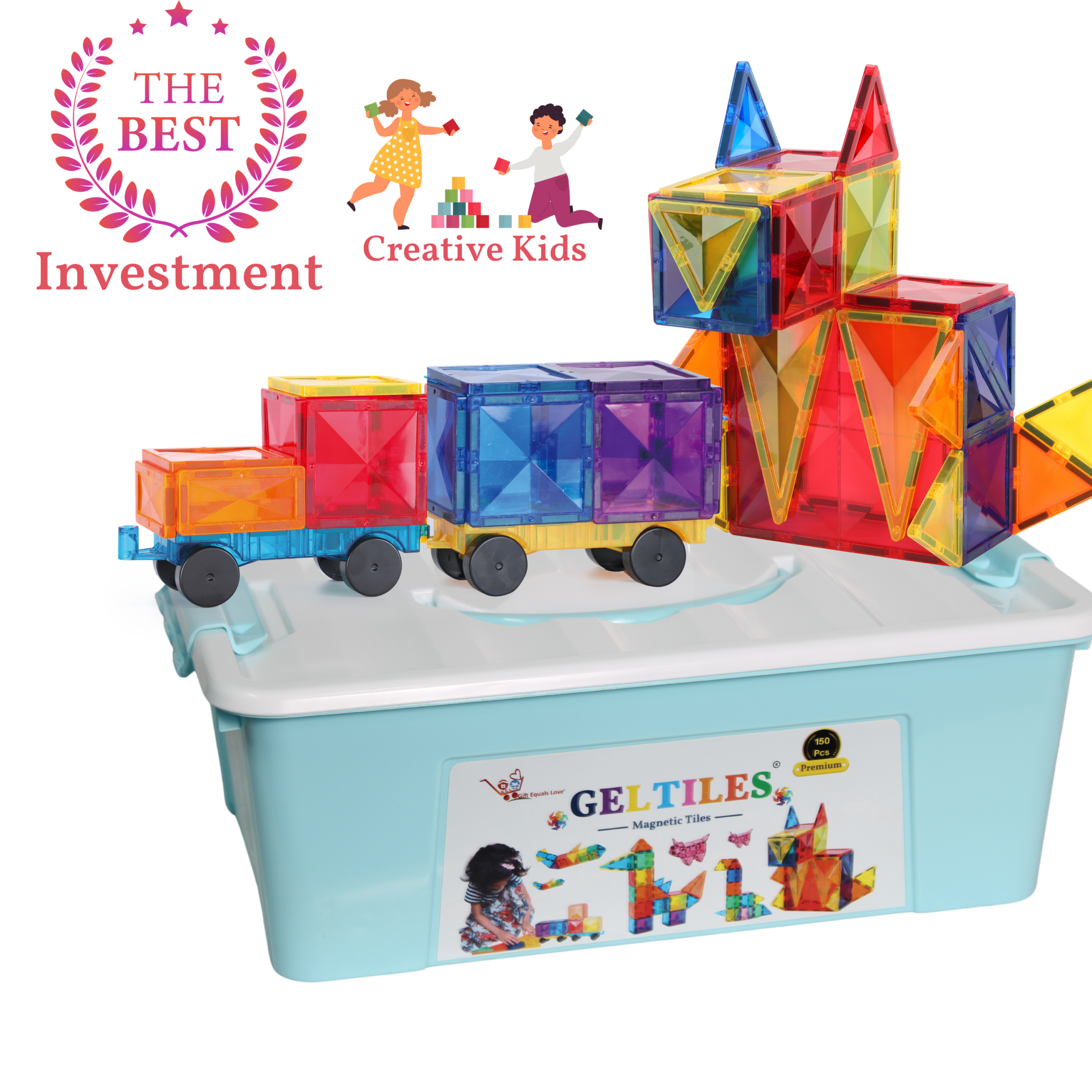 GELTILES Imagination - 100 Pcs Set Of Strong Building Magnetic Tiles Creative Learning Educational Multicolor Toy With Storage Box - Image 7