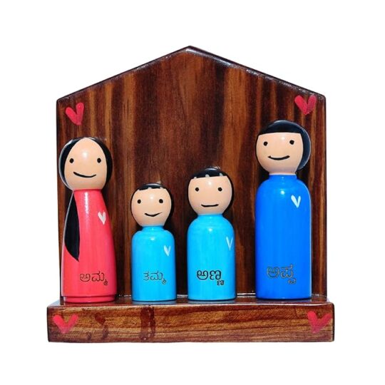 Wooden Family Dolls Set with Kannada Names Montessori-Inspired Set