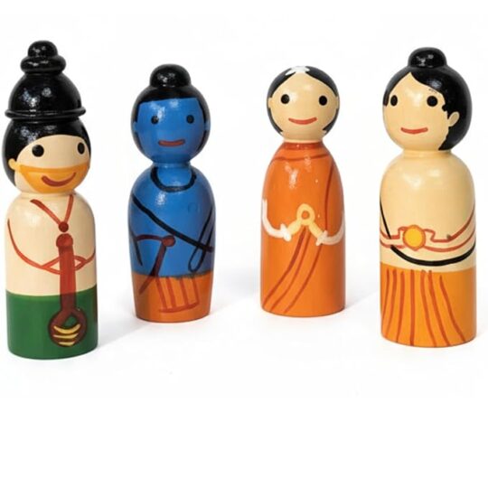 Handcrafted Wooden Ramayana Dolls – Lord Rama, Sita, Lakshmana & Hanuman | Traditional Indian Wooden Toy Set | Golu Dolls & Home Décor