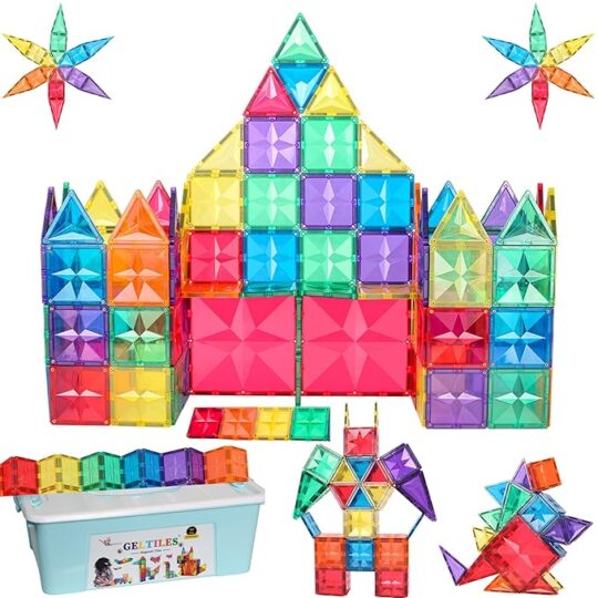 GELTILES Imagination - 100 Pcs Set Of Strong Building Magnetic Tiles Creative Learning Educational Multicolor Toy With Storage Box