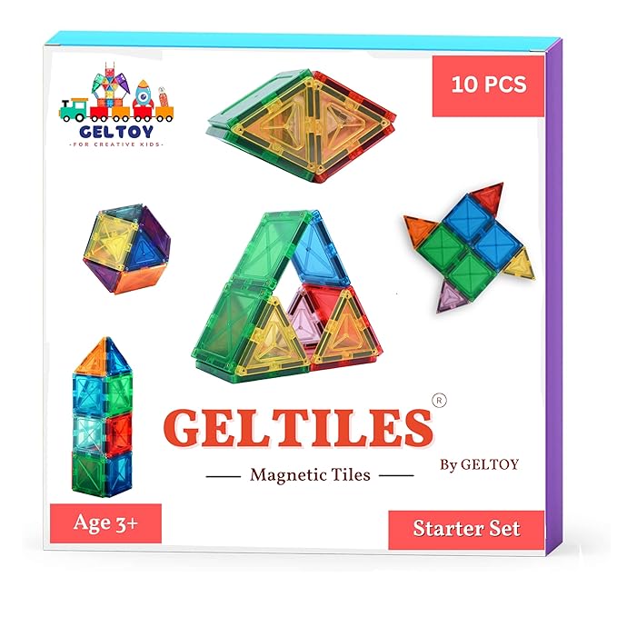 GELTILES Starter Play Set - 10 Pcs Set of Strong Building Magnetic Tiles