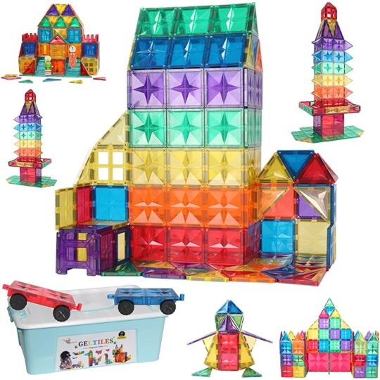 GELTILES Grand 110 Pcs - Magnetic Tiles Set Creative Learning Next Generation STEM Building Toy with A Storage Box