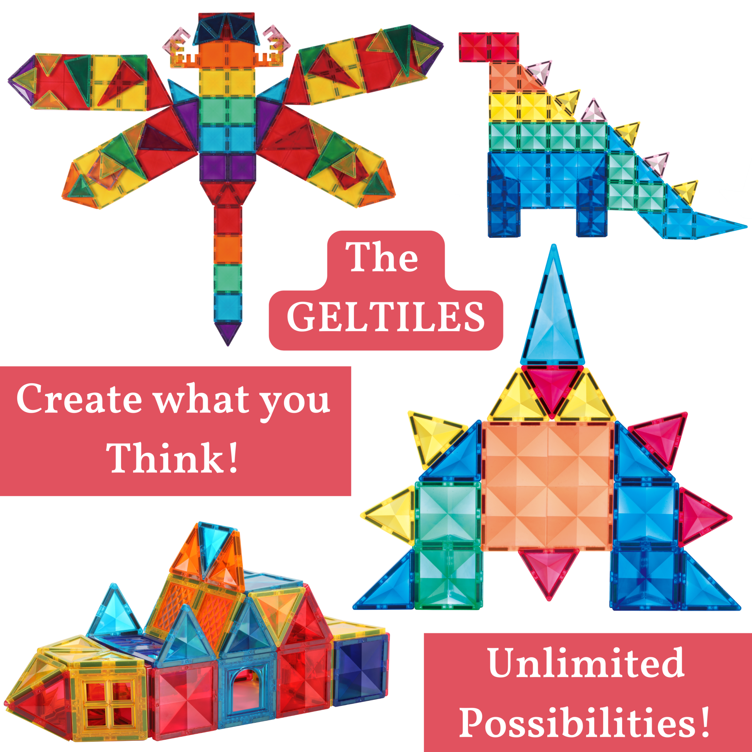 GELTILES Imagination - 100 Pcs Set Of Strong Building Magnetic Tiles Creative Learning Educational Multicolor Toy With Storage Box - Image 8
