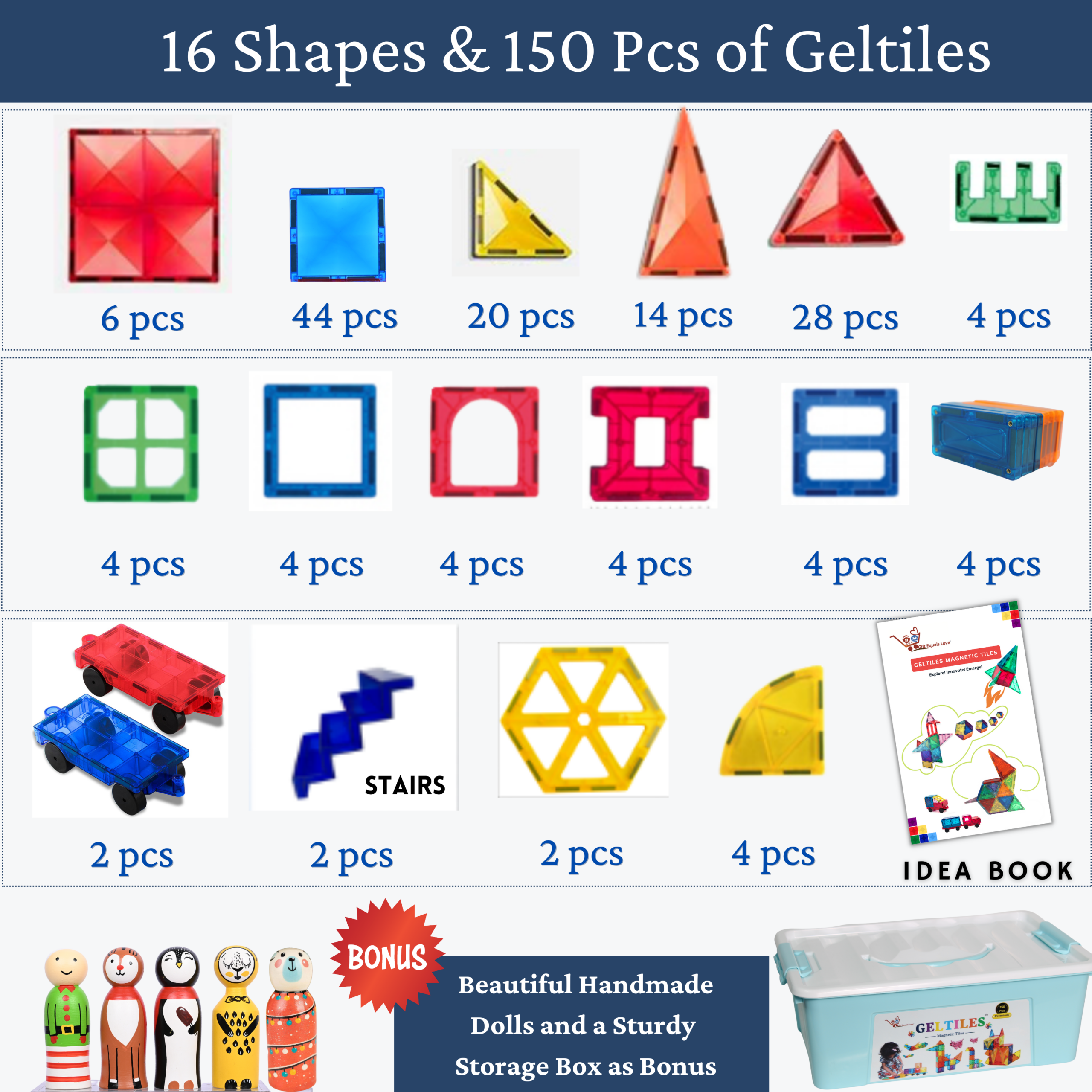 GELTILES Premium 150 PCS Building Magnetic Tiles Open-Ended Educational Toys With Storage Box - Image 6