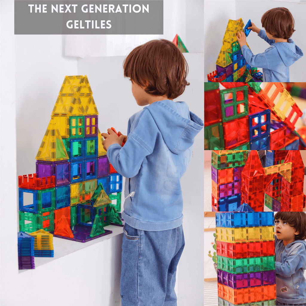 GELTILES Imagination - 100 Pcs Set Of Strong Building Magnetic Tiles Creative Learning Educational Multicolor Toy With Storage Box - Image 4
