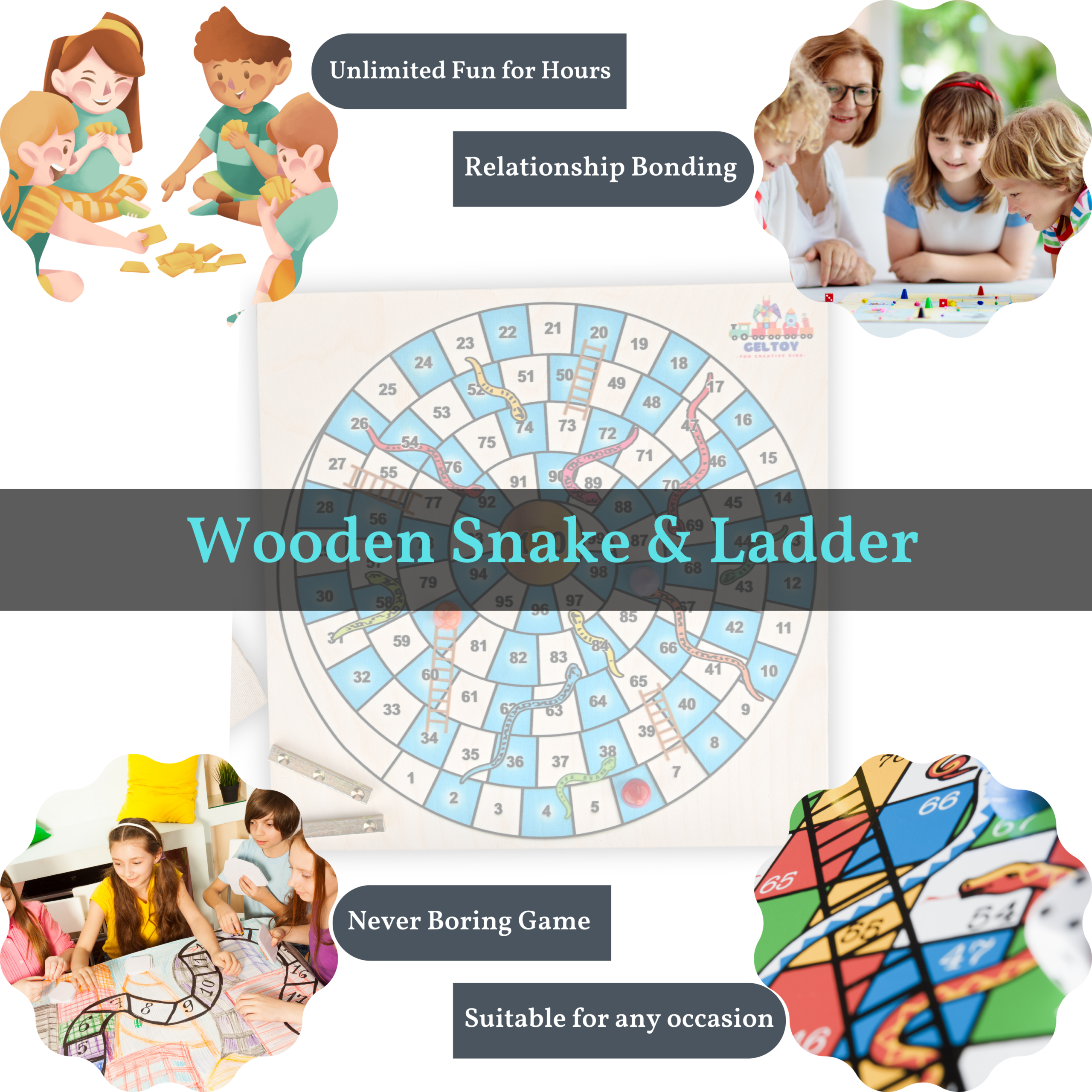 Wooden Snakes & Ladders Board Game - Image 4