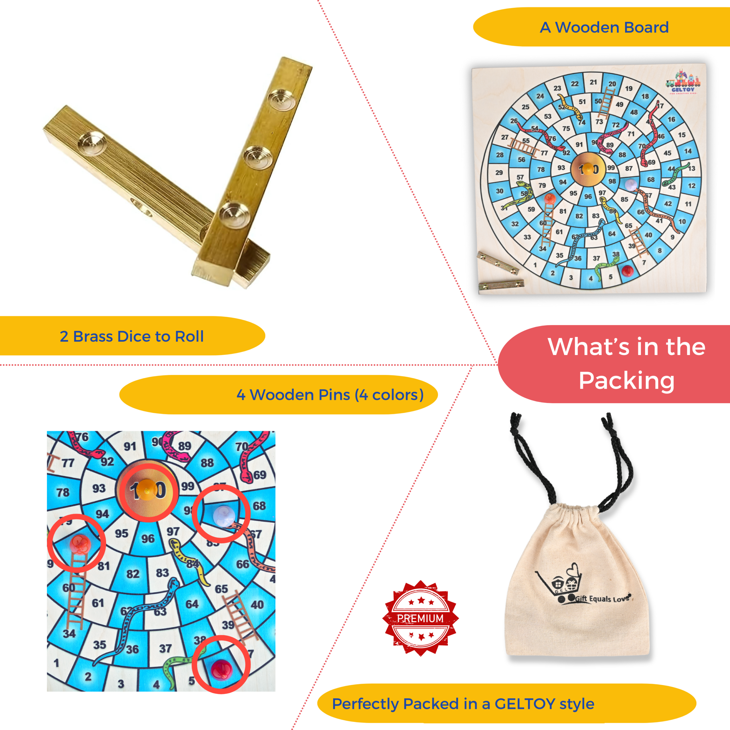 Wooden Snakes & Ladders Board Game - Image 3