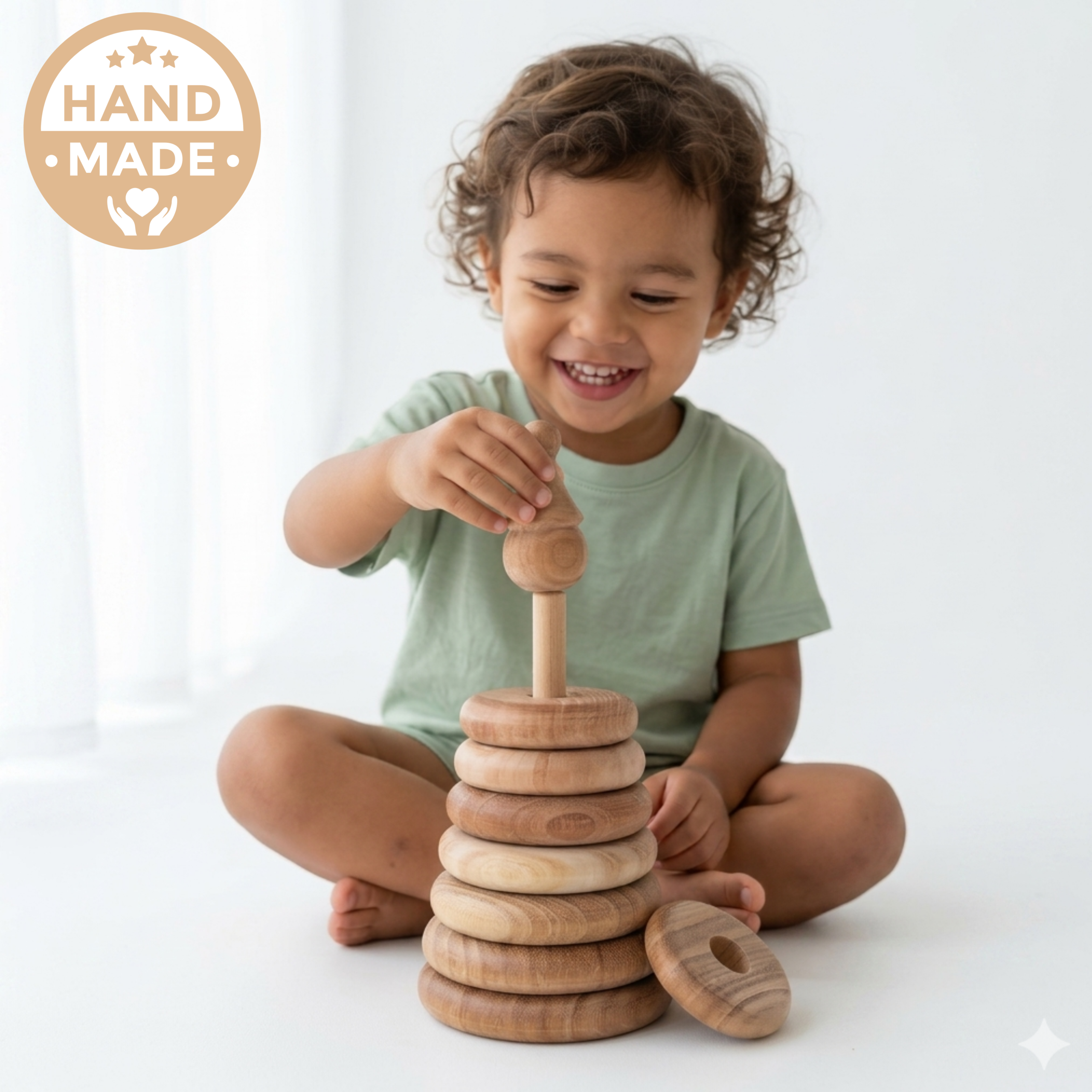 Neem Wooden Stacking Rings Toy Handmade and Multicolor (1 Year+) - Early Development Hand-Eye Coordination & Motor Skills for Toddlers (Miniature) (Copy) - Image 6